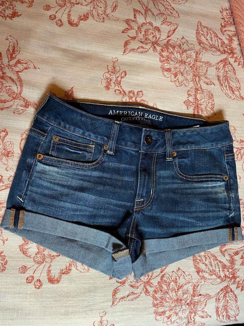American Eagle Outfitters Dark Blue Cuffed Denim Shorts